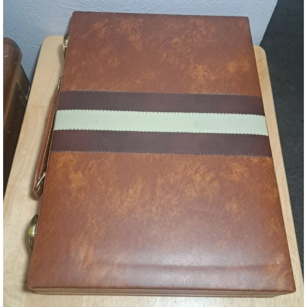 Vintage Backgammon Game Set Faux Leather Brown Case 15x10 No Instructions